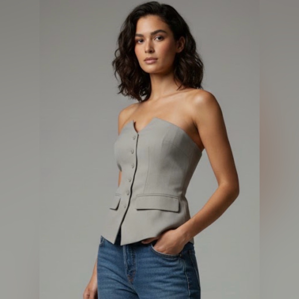 NWOT MEDUSA Brown-Grey Strapless Tailored Vest Top - Corset Style - Size Medium